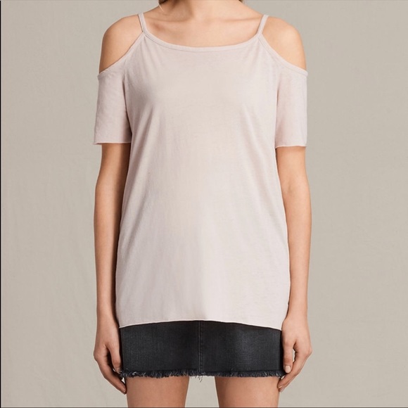 All Saints Tyra Devo Top XS Pale Pink Blush Cold Shoulder - Picture 1 of 8